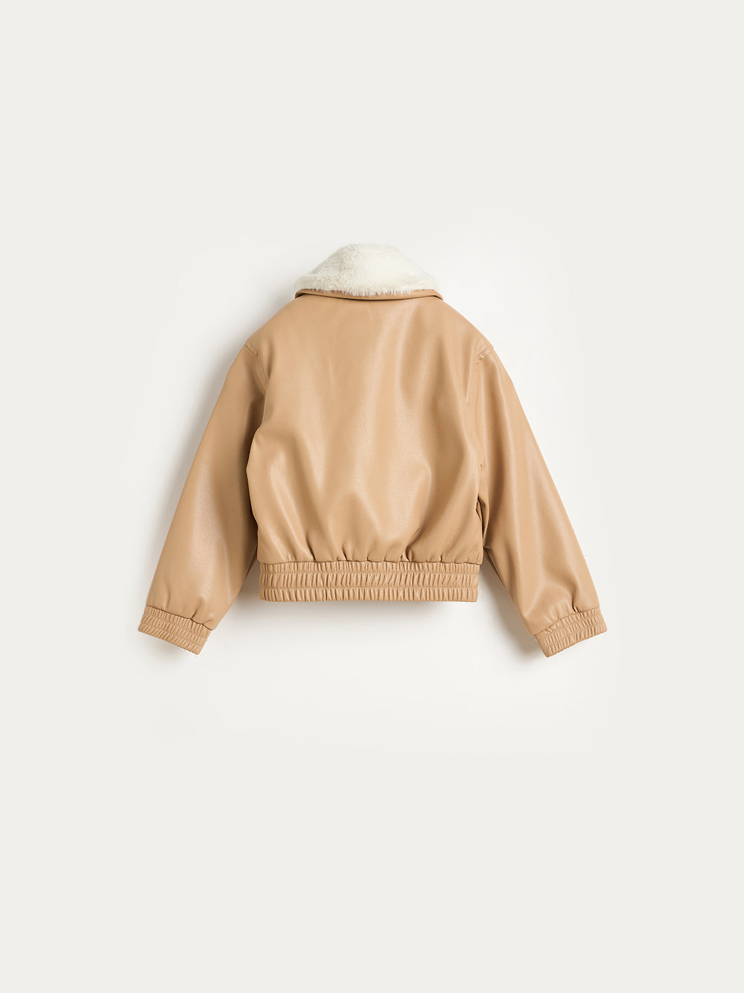 Blue Giraffe Girls Beige Solid Collared Jacket