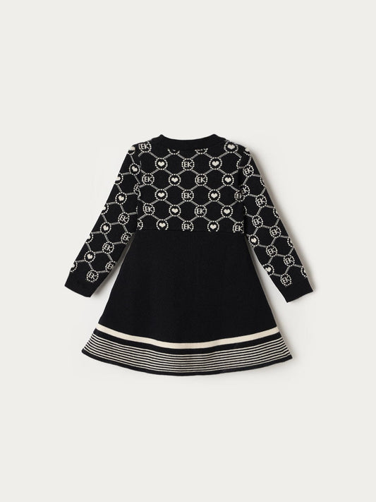 ELLE Girls Black Printed Round Neck Dress