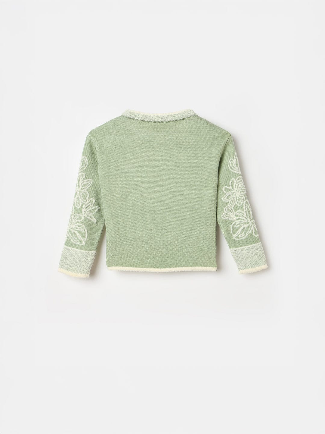 ELLE Girls Green Acrylic Embroidered Round Neck Sweater