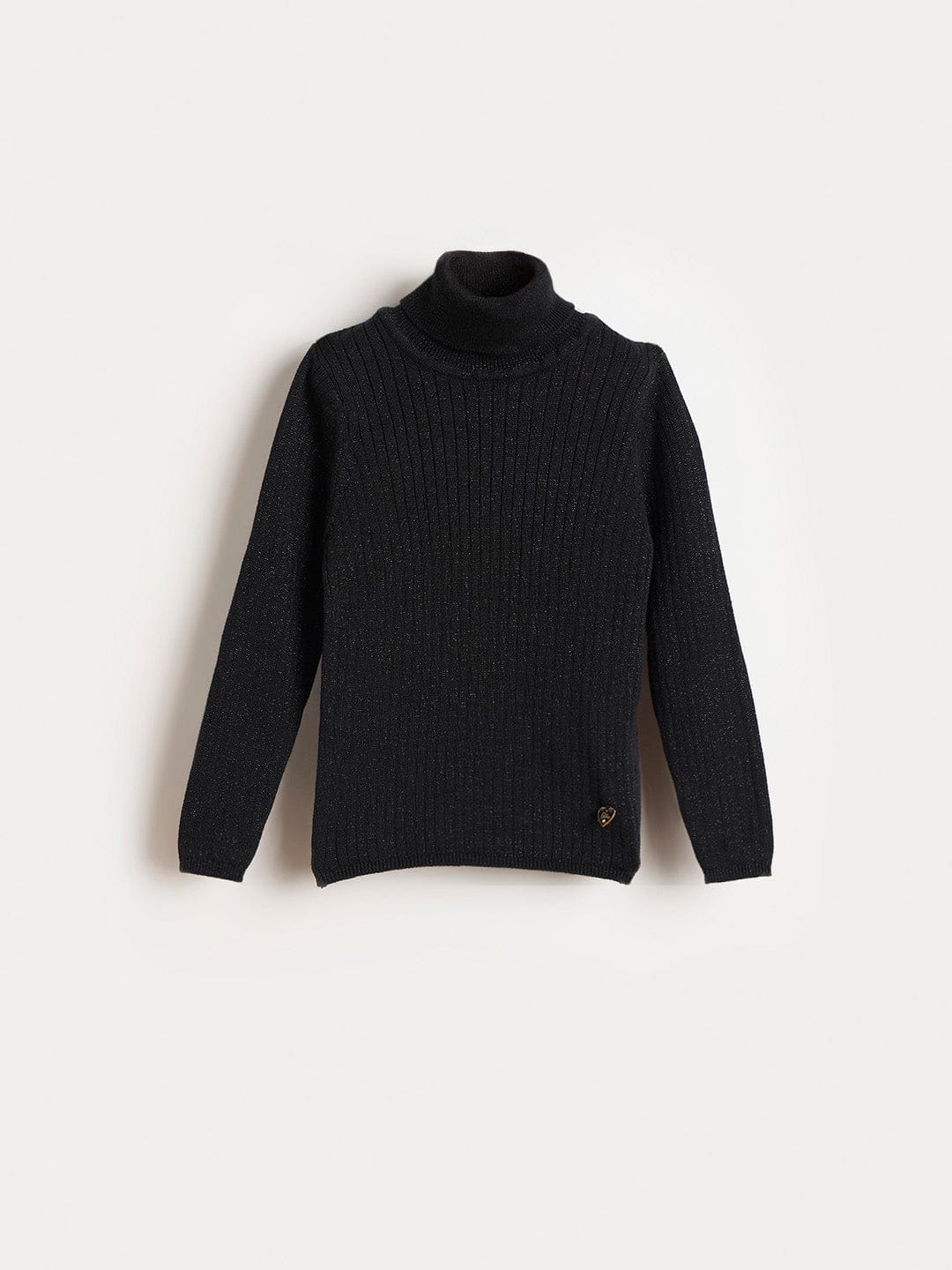 ELLE Girls Black Cotton Solid High Neck Sweater