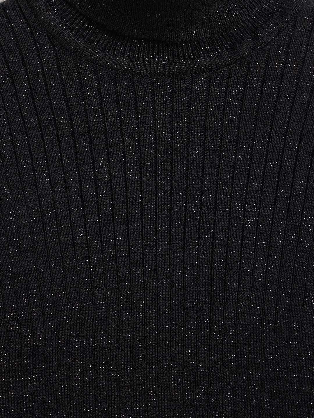 ELLE Girls Black Cotton Solid High Neck Sweater