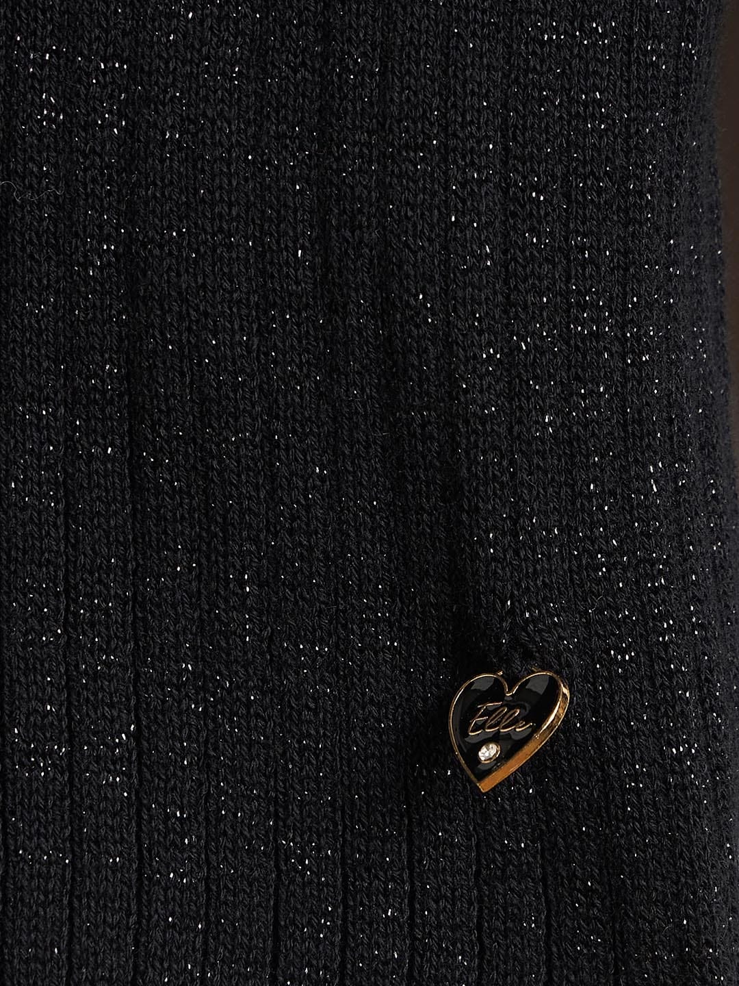 ELLE Girls Black Cotton Solid High Neck Sweater