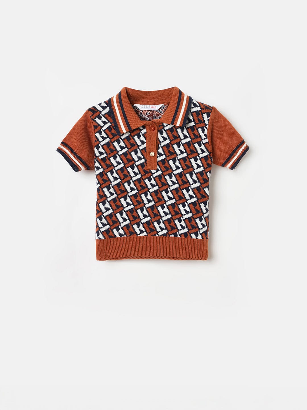 ELLE Girls Brown Printed Polo Neck T-Shirt
