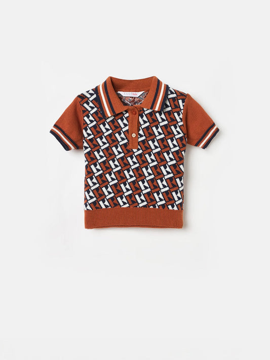 ELLE Girls Brown Printed Polo Neck T-Shirt