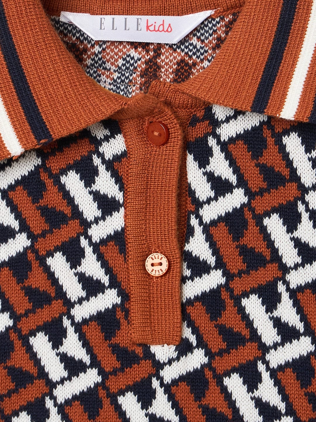 ELLE Girls Brown Printed Polo Neck T-Shirt