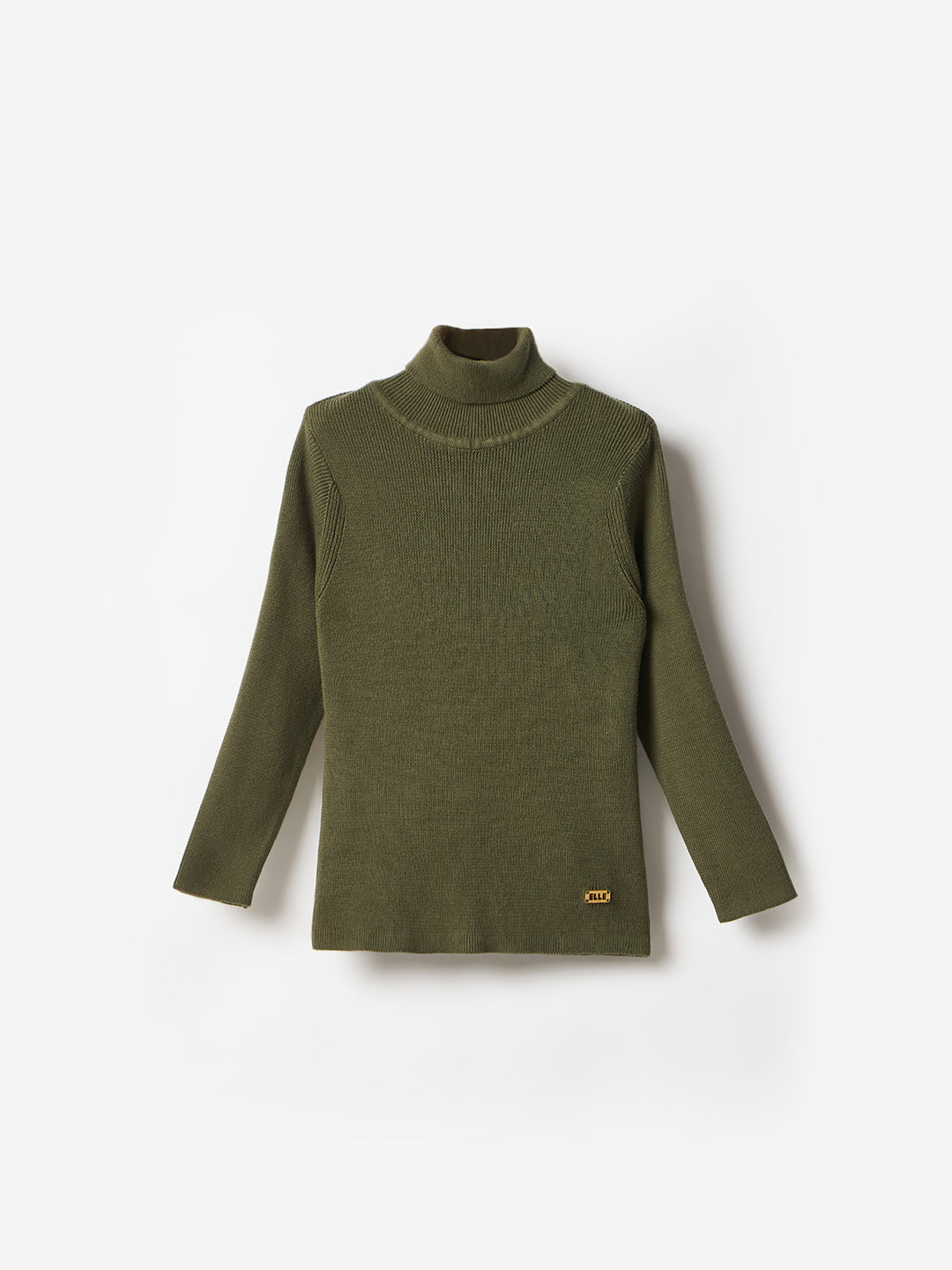 Elle Kids Green Solid Turtle Neck Sweater