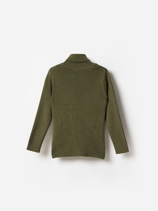Elle Kids Green Solid Turtle Neck Sweater