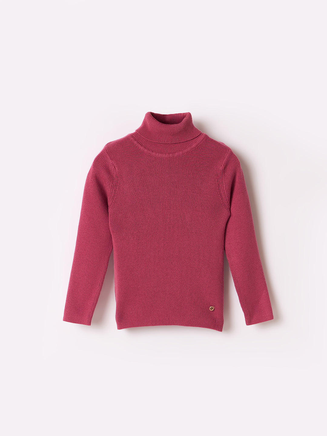 Elle Kids Pink Solid Turtle Neck Sweater