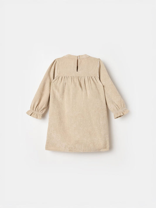 ELLE Girls Beige Embroidered Round Neck Dress