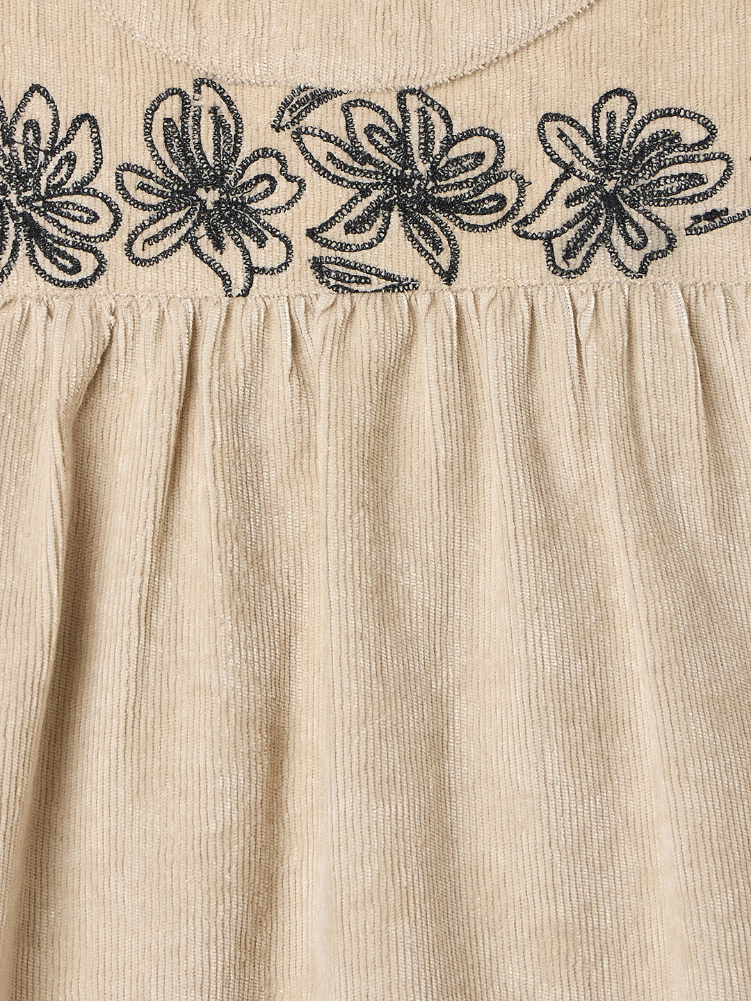 ELLE Girls Beige Embroidered Round Neck Dress