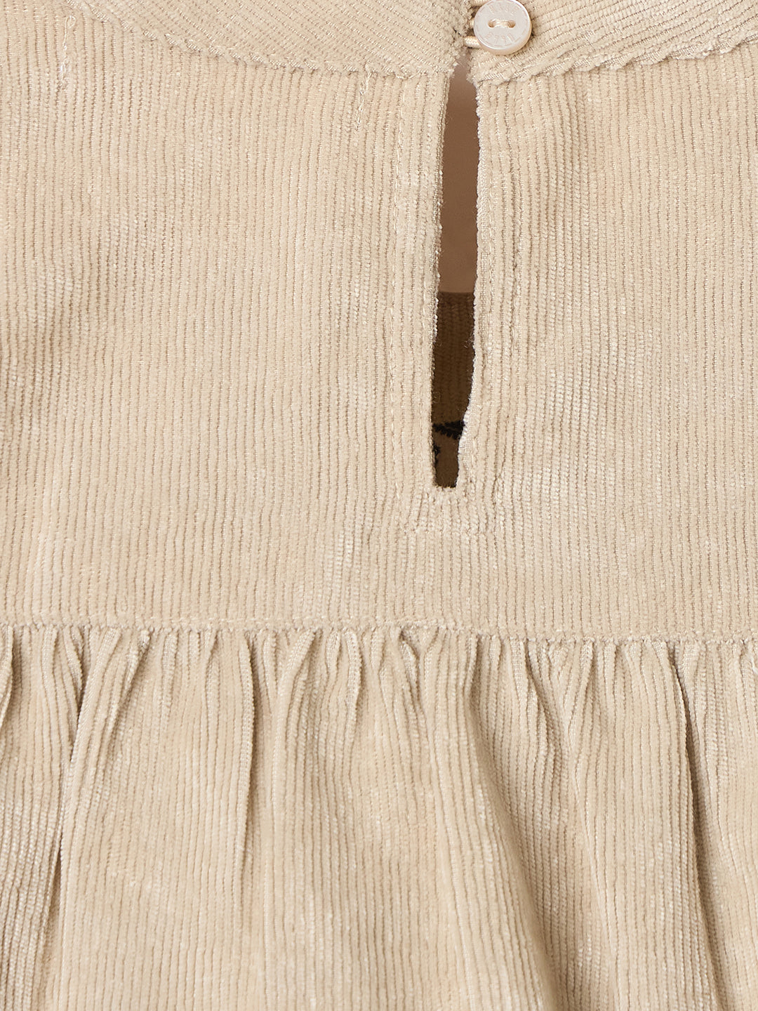 ELLE Girls Beige Embroidered Round Neck Dress
