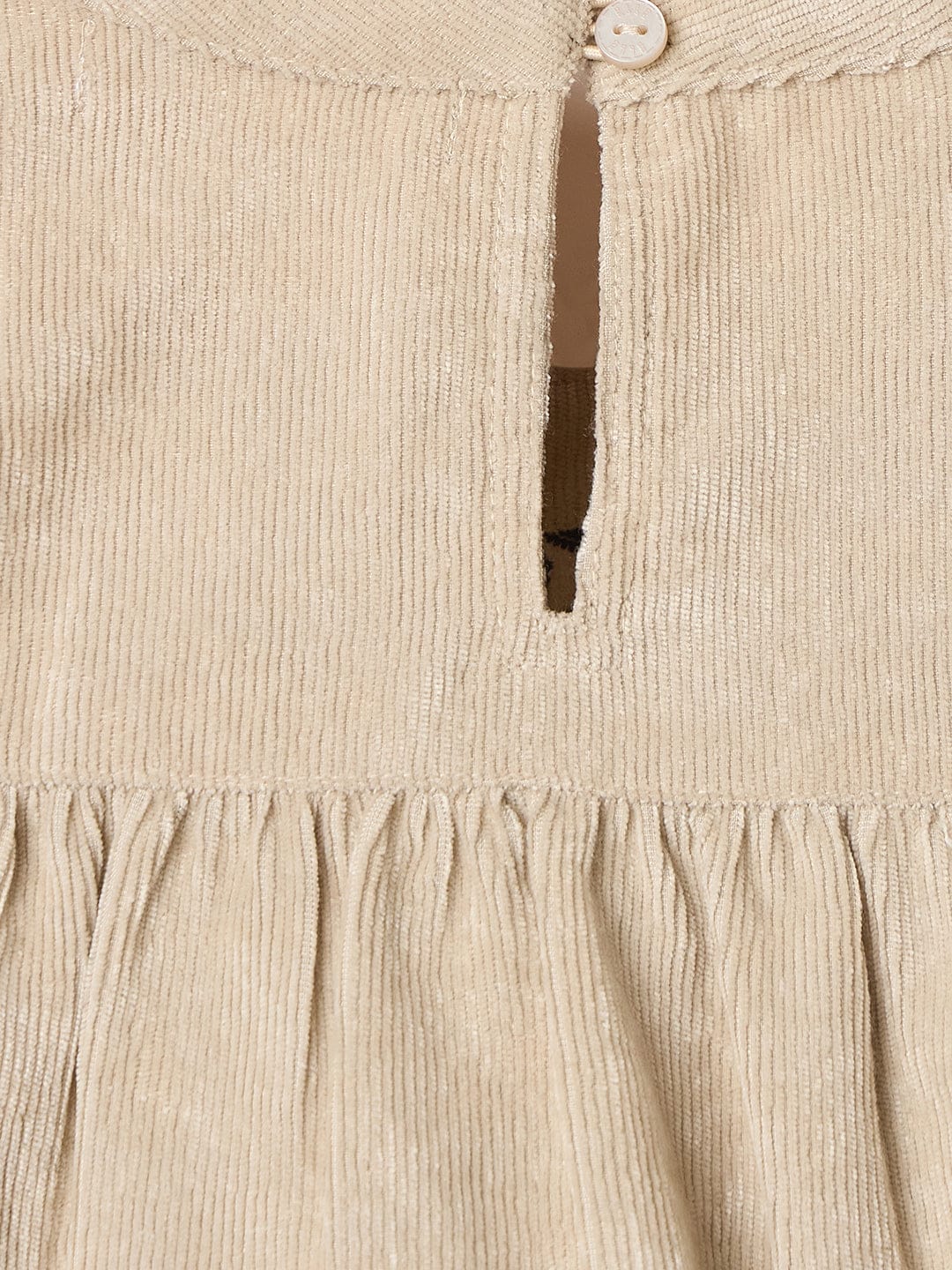 ELLE Girls Beige Embroidered Round Neck Dress