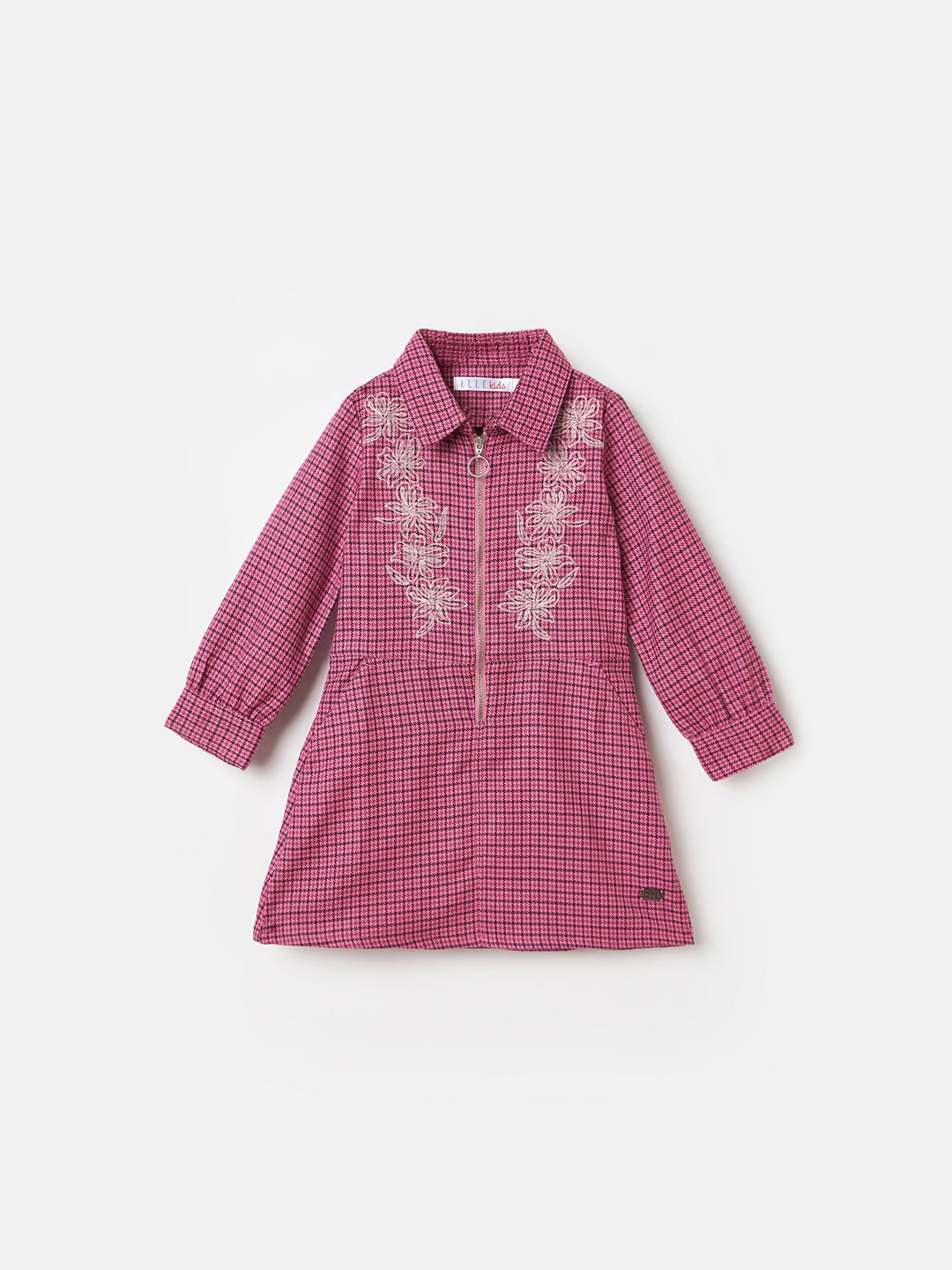 ELLE Girls Pink Embroidered Shirt Collar Dress