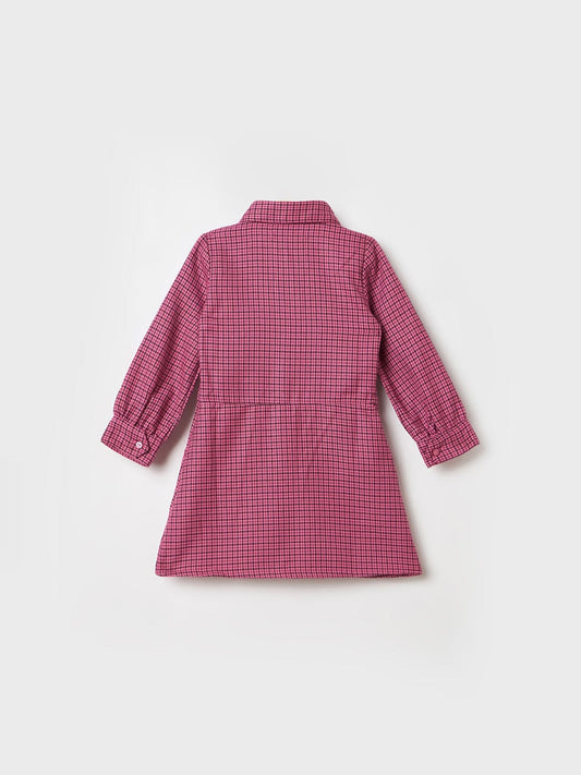 ELLE Girls Pink Embroidered Shirt Collar Dress