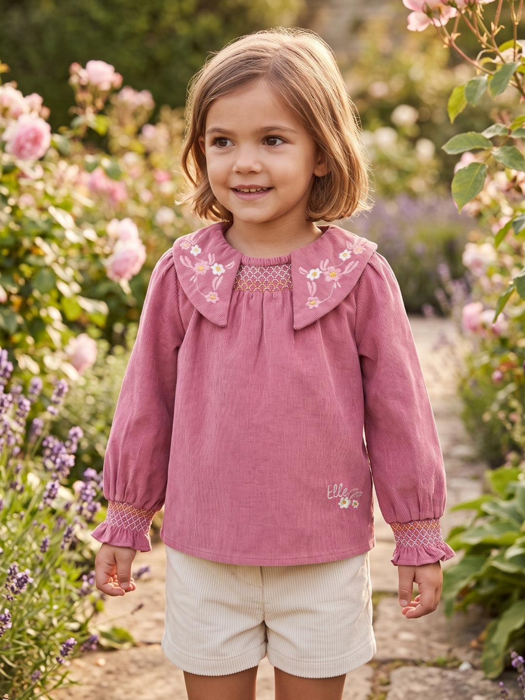 Elle Kids Pink Embroidered Collar Top