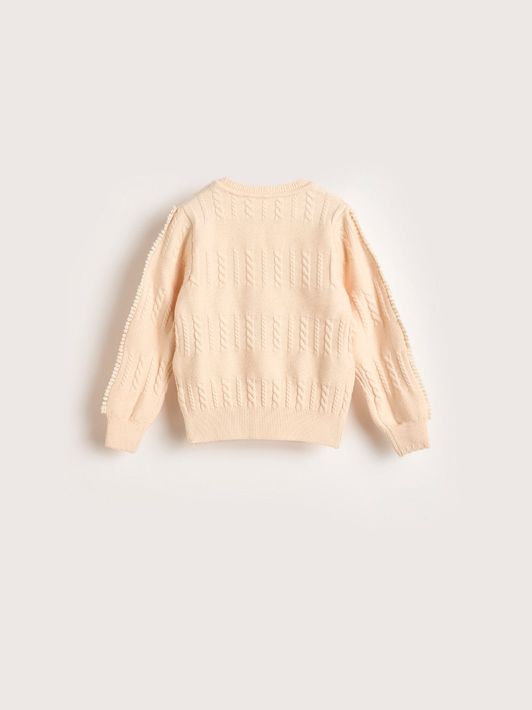 ELLE Girls Cream Acrylic Textured Round Neck Sweater