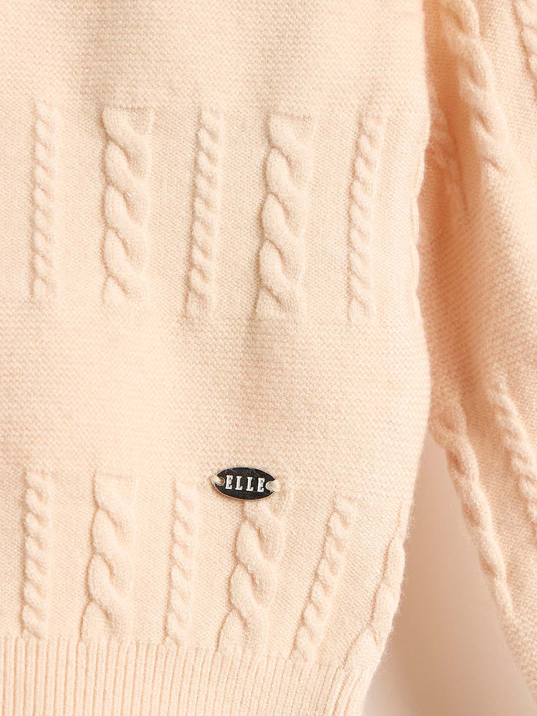 ELLE Girls Cream Acrylic Textured Round Neck Sweater