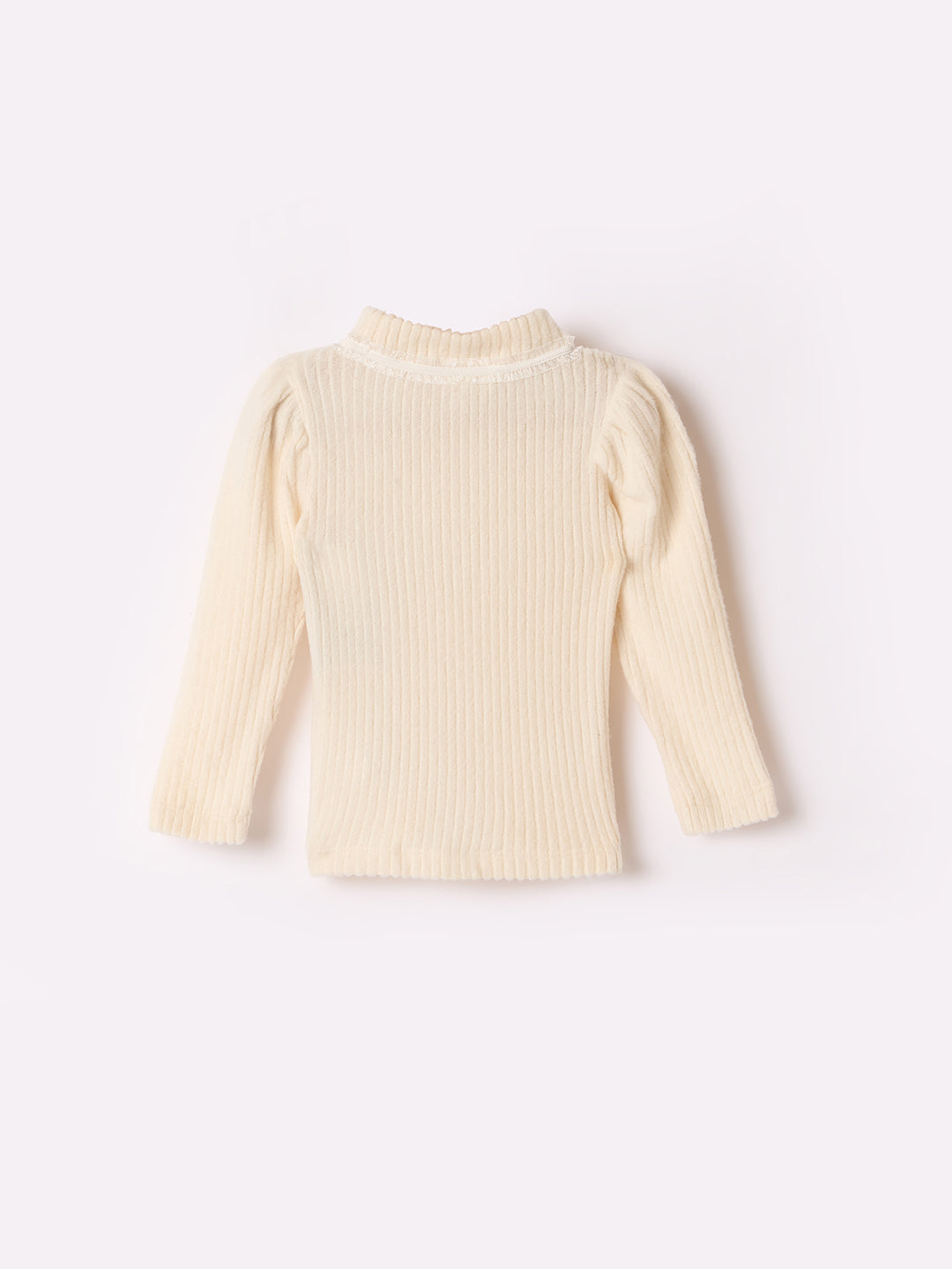 Elle Kids Beige Solid Crew Neck Sweater