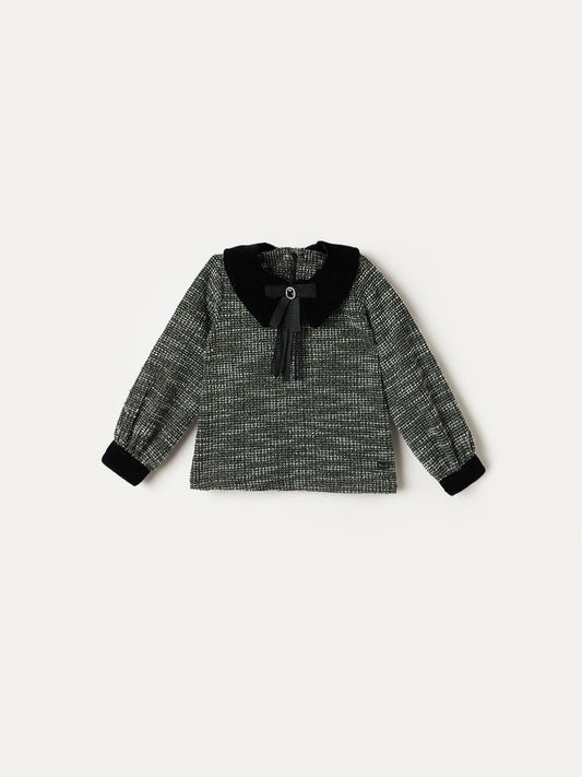 Elle Girls Regular Fit Black Embroidered Top