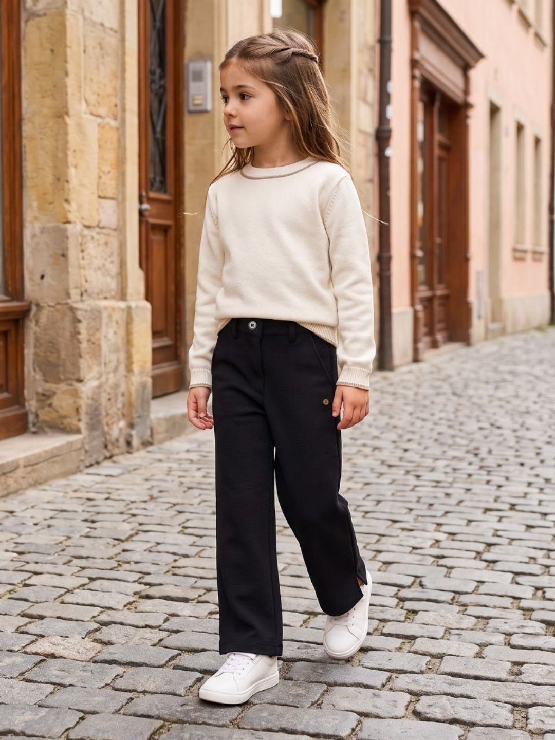 ELLE Girls Black Polyester Solid Trouser