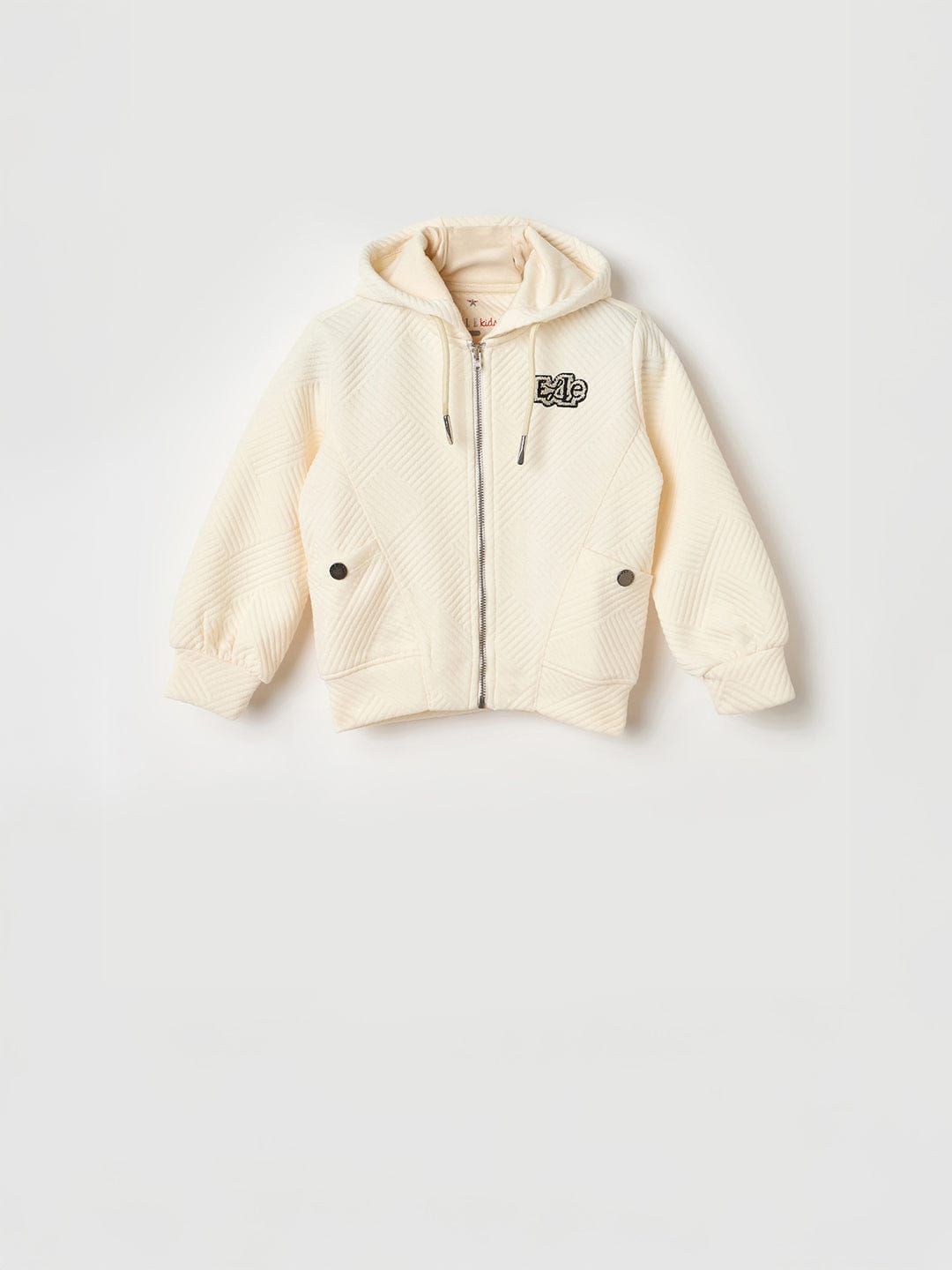 ELLE Girls Off White Badges And Embroidery Textured Sweatshirt