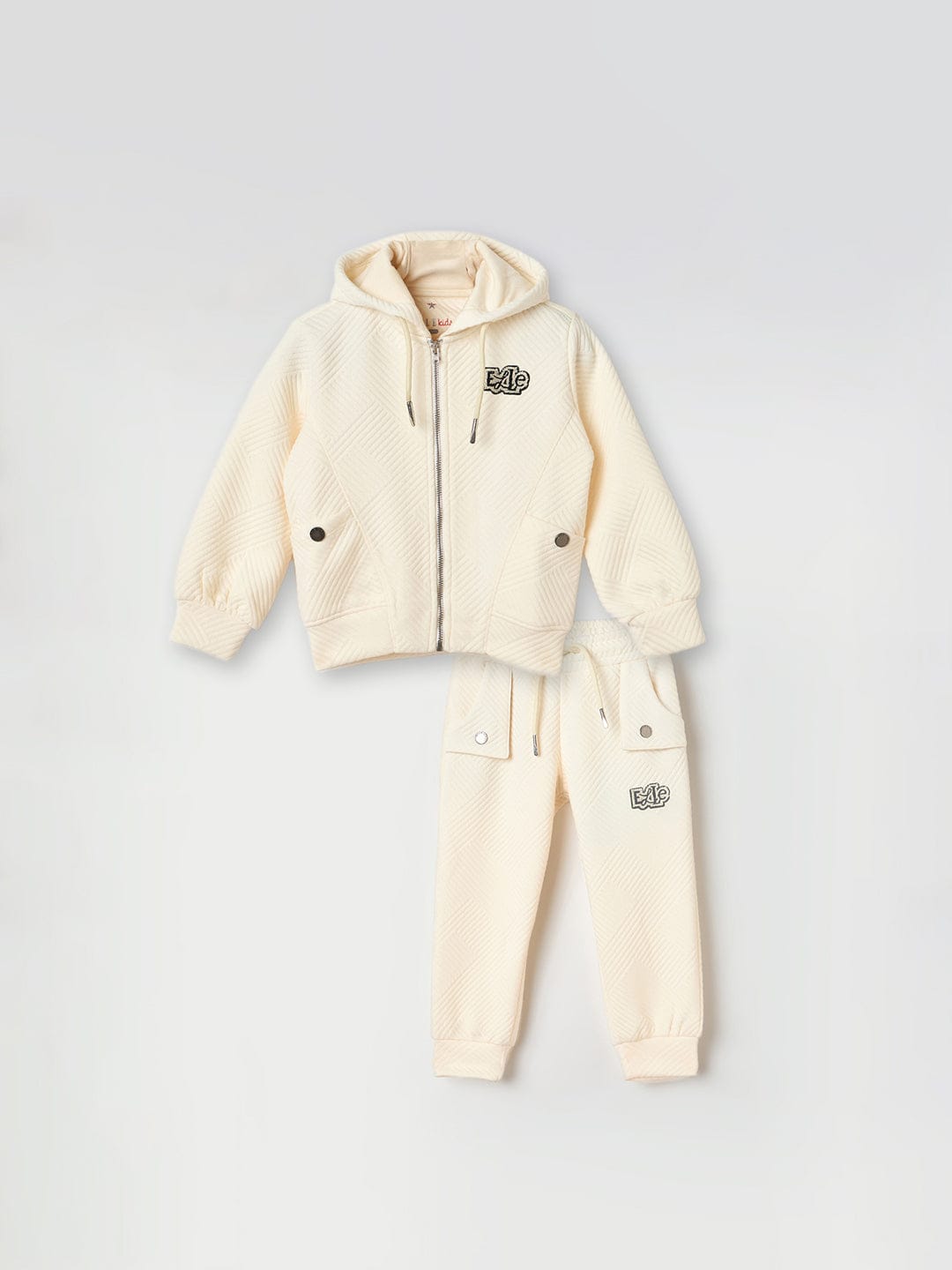 ELLE Girls Off White Badges And Embroidery Textured Sweatshirt