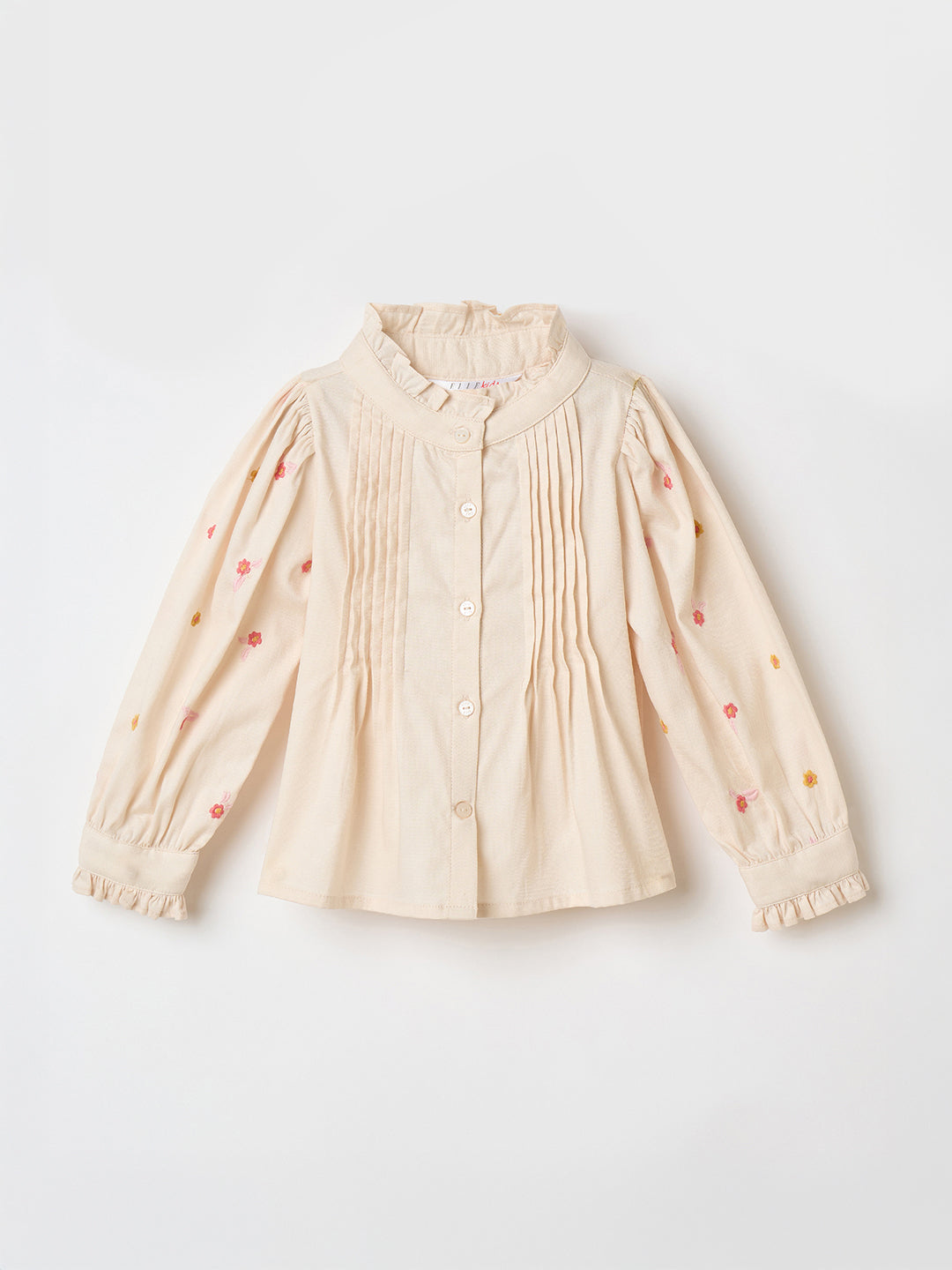 Elle Kids Cream Embroidered Band Collar Top