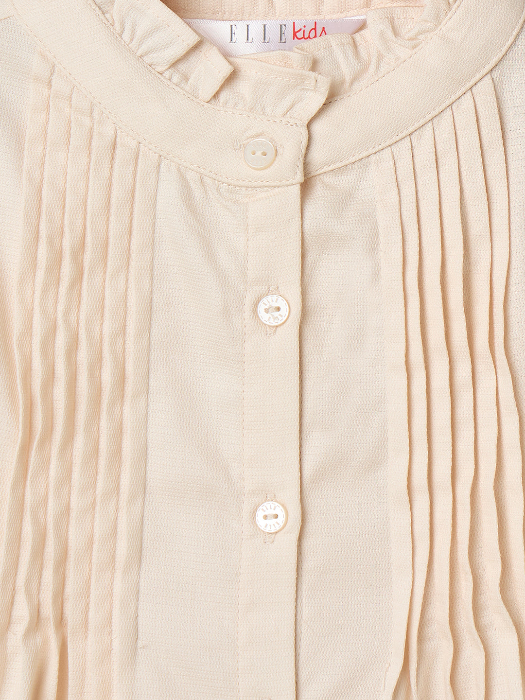 Elle Kids Cream Embroidered Band Collar Top