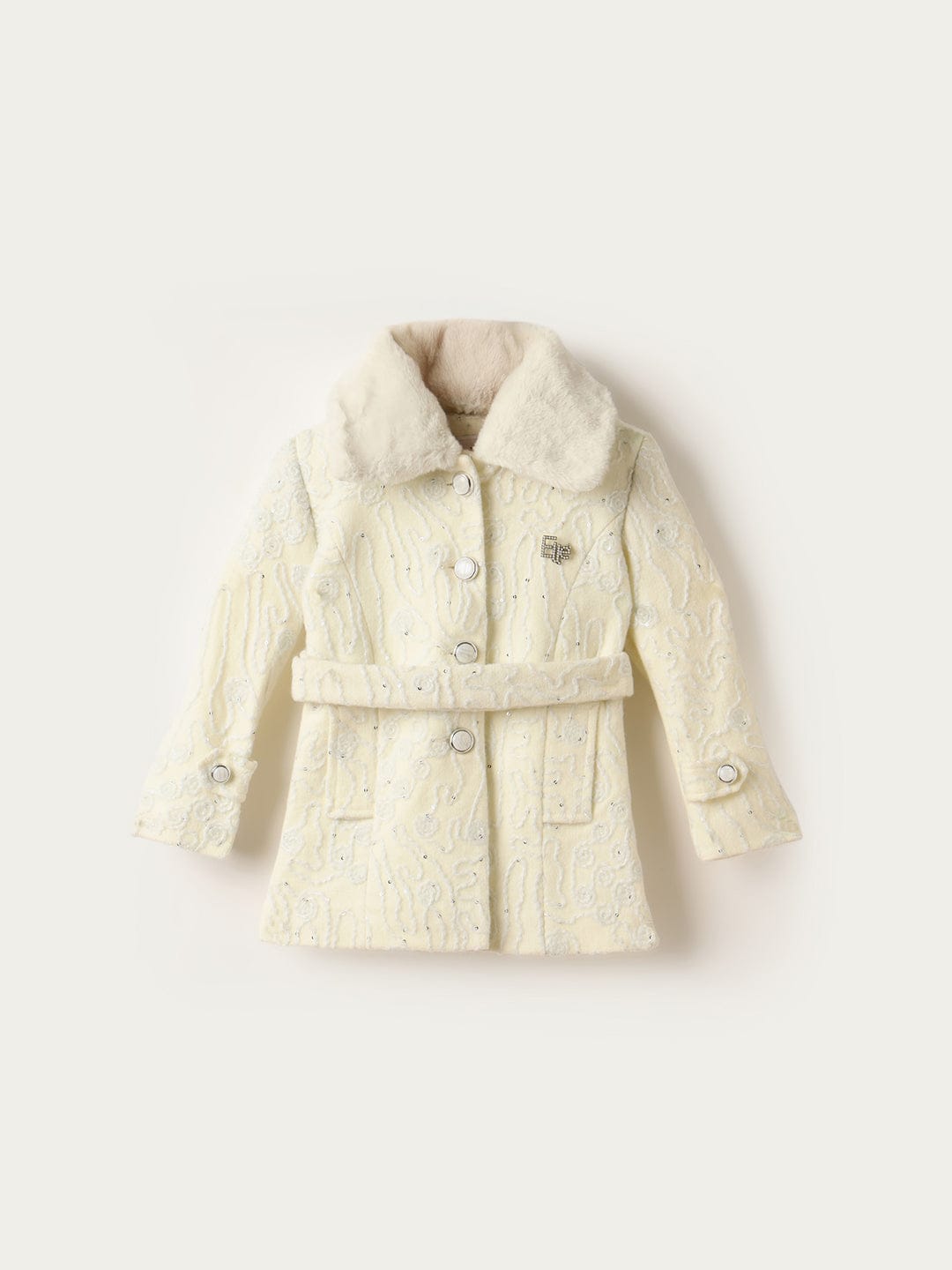 ELLE Girls Cream Knotch Collar Overcoat
