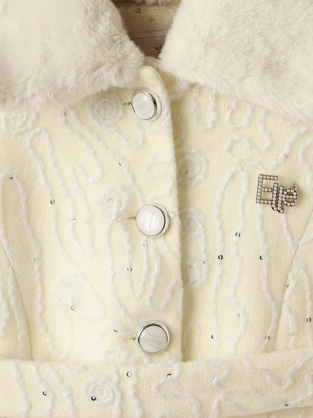 ELLE Girls Cream Knotch Collar Overcoat