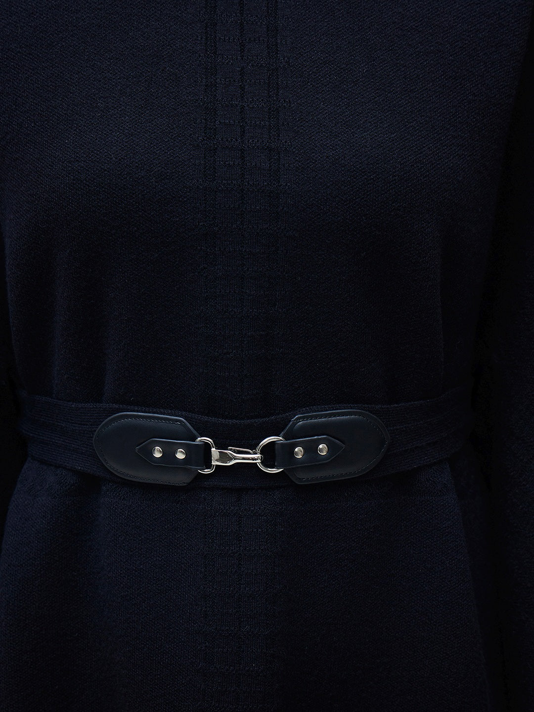 ELLE Women Black Blended Solid High Neck Flat Knitted Sweater