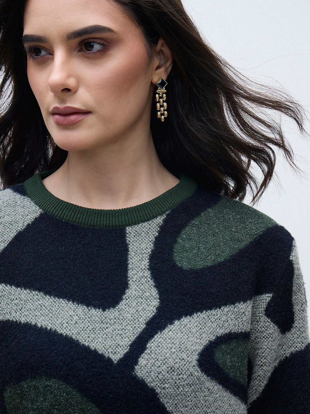 ELLE Women Multi Acrylic Solid Crew Neck Sweater