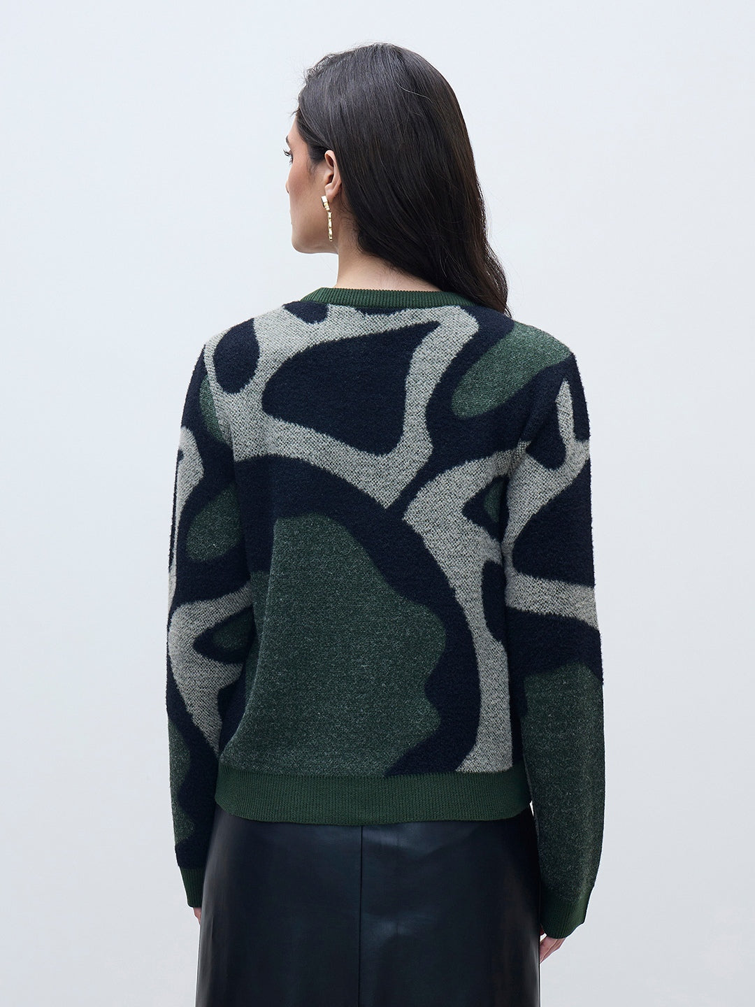 ELLE Women Multi Acrylic Solid Crew Neck Sweater