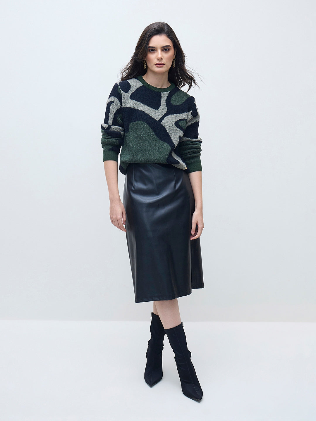 ELLE Women Multi Acrylic Solid Crew Neck Sweater