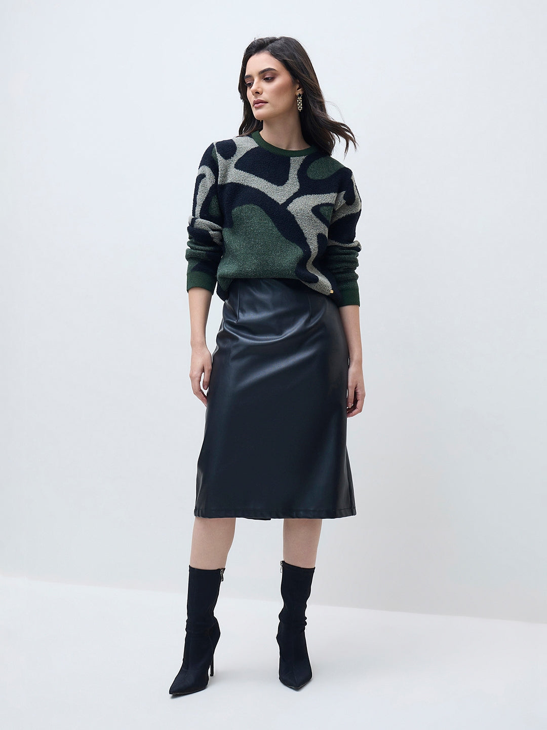 ELLE Women Multi Acrylic Solid Crew Neck Sweater