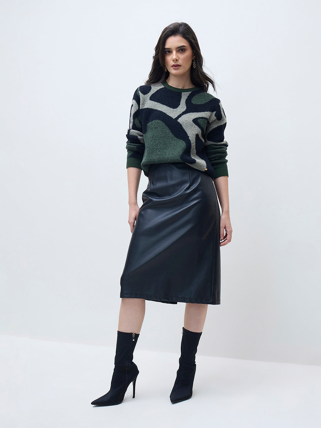 ELLE Women Multi Acrylic Solid Crew Neck Sweater