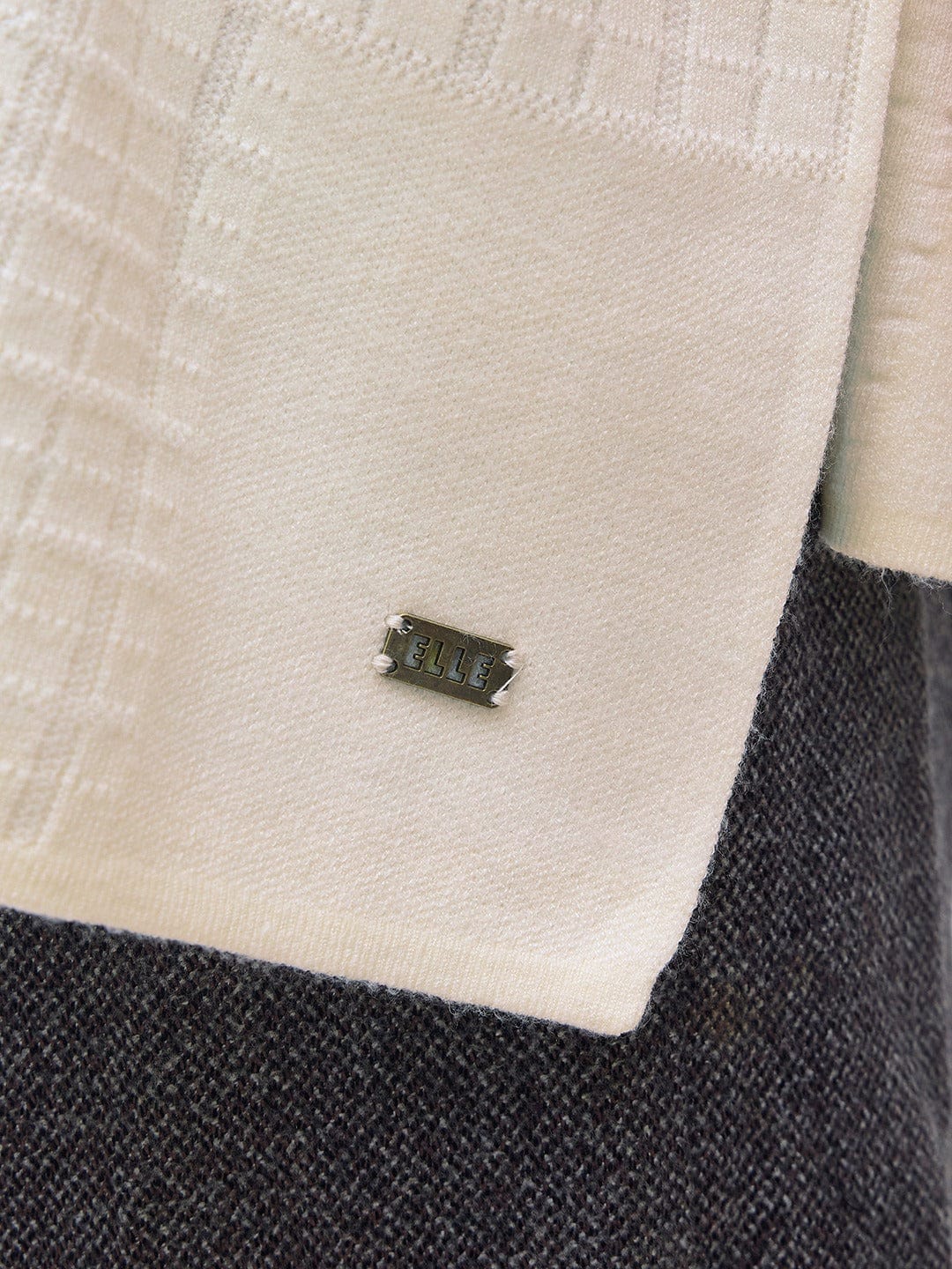 ELLE Women Cream Blended Solid High Neck Sweater