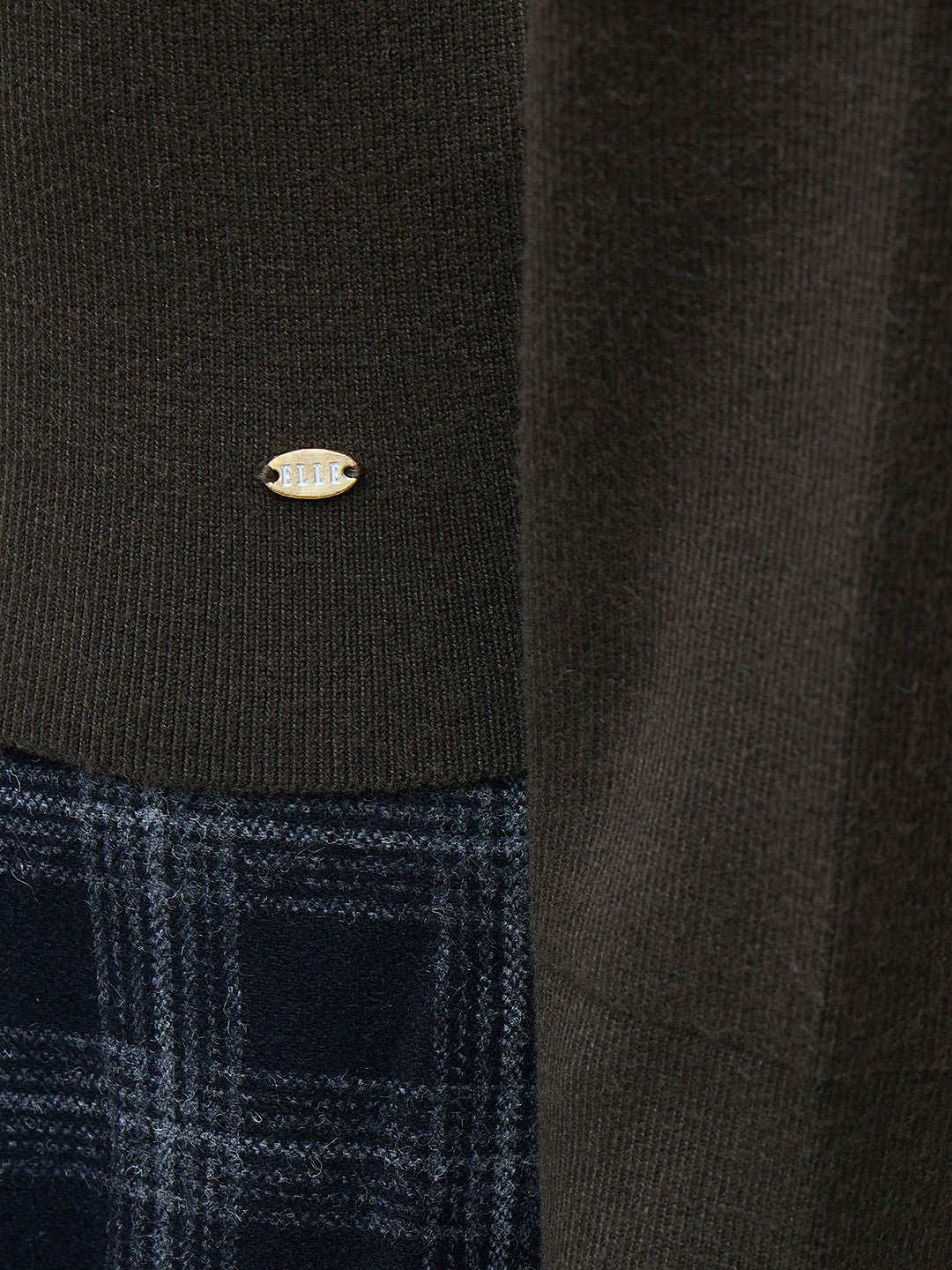 ELLE Women Olive Green Blended Solid Crew Neck Sweater