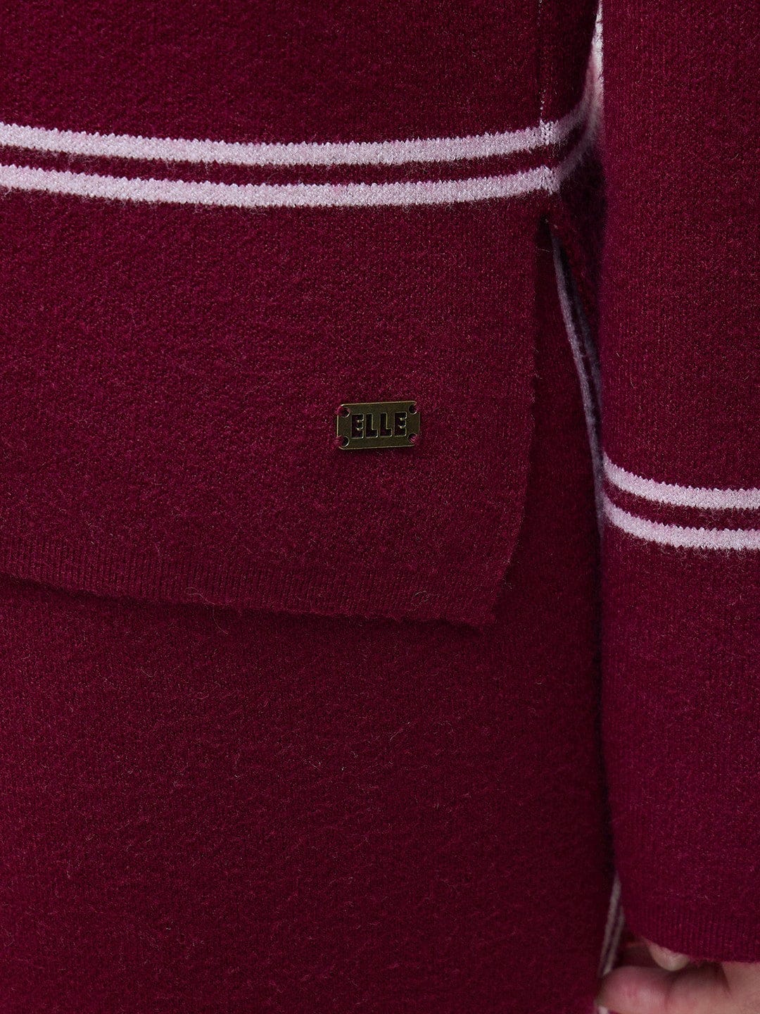 ELLE Women Wine Blended Solid High Neck Sweater