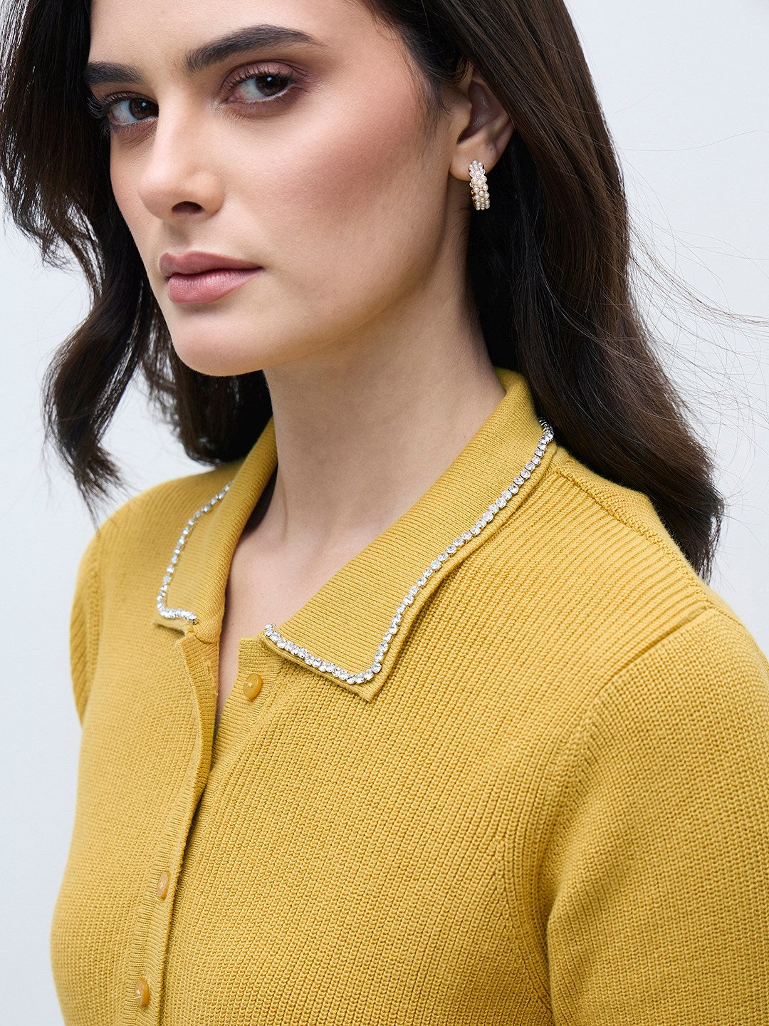 ELLE Women Yellow Solid Polo Neck T-Shirt