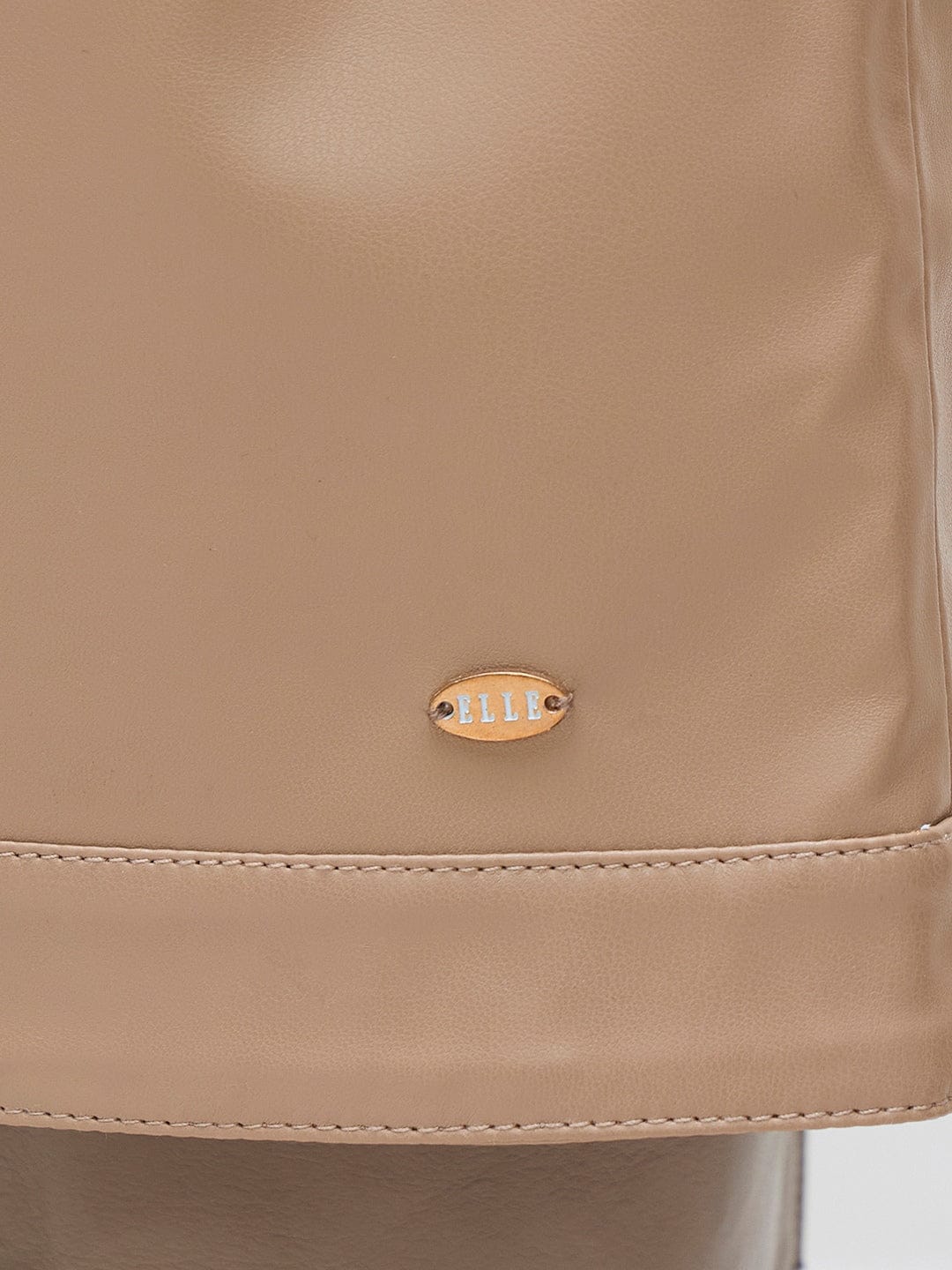 ELLE Women Beige Solid Crew Neck Dress