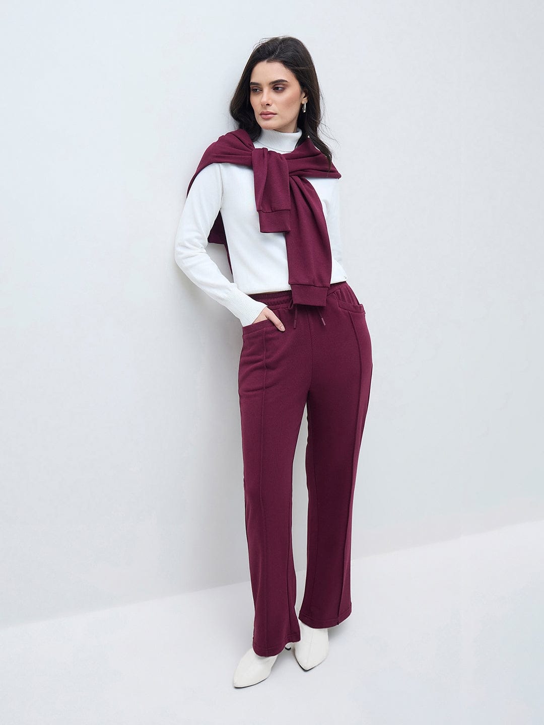 ELLE Womens Red Terry Solid Sweatpant