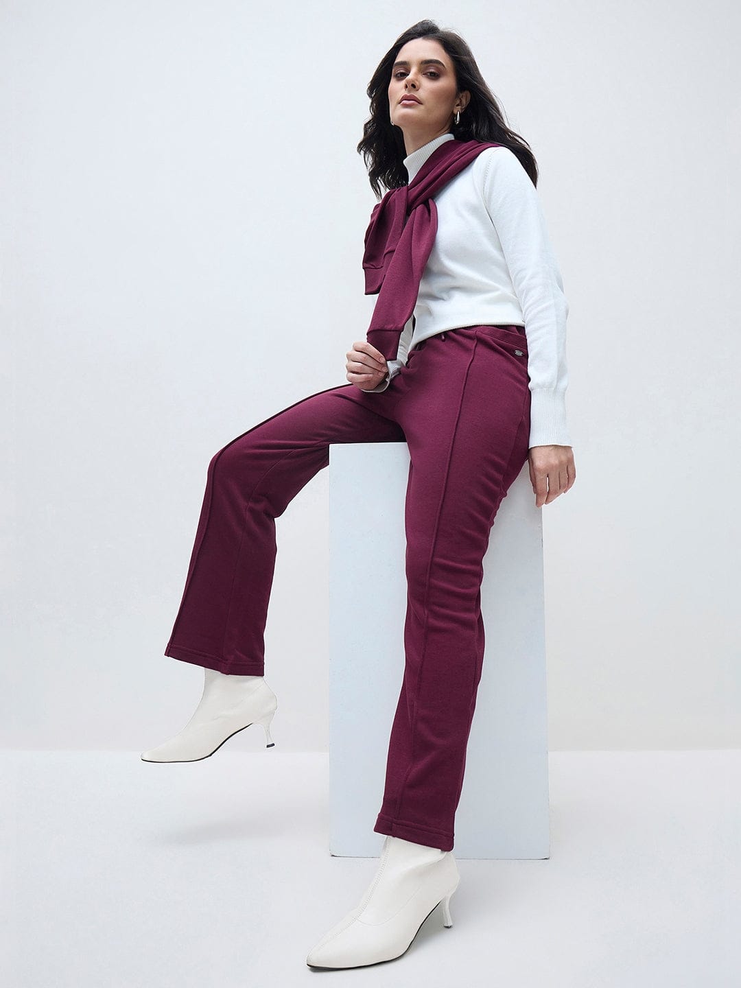 ELLE Womens Red Terry Solid Sweatpant