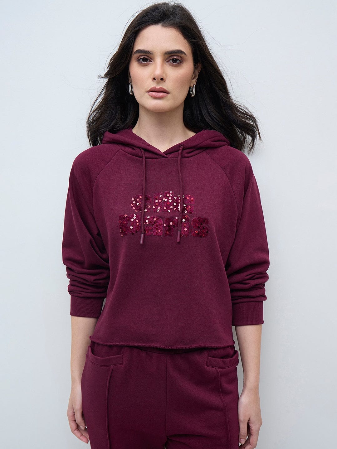 ELLE Womens Red Elle Branding Solid Hoodie