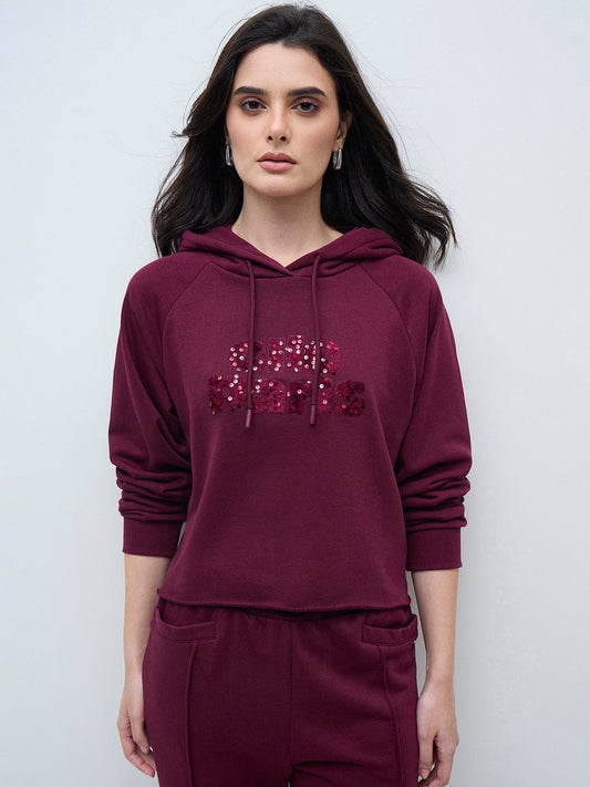 ELLE Womens Red Elle Branding Solid Hoodie