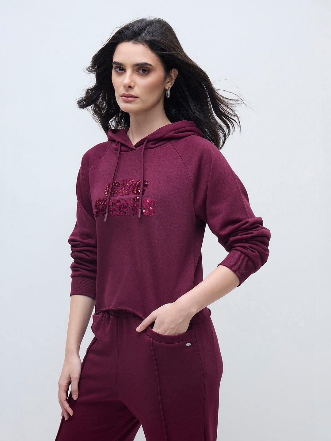 ELLE Womens Red Elle Branding Solid Hoodie