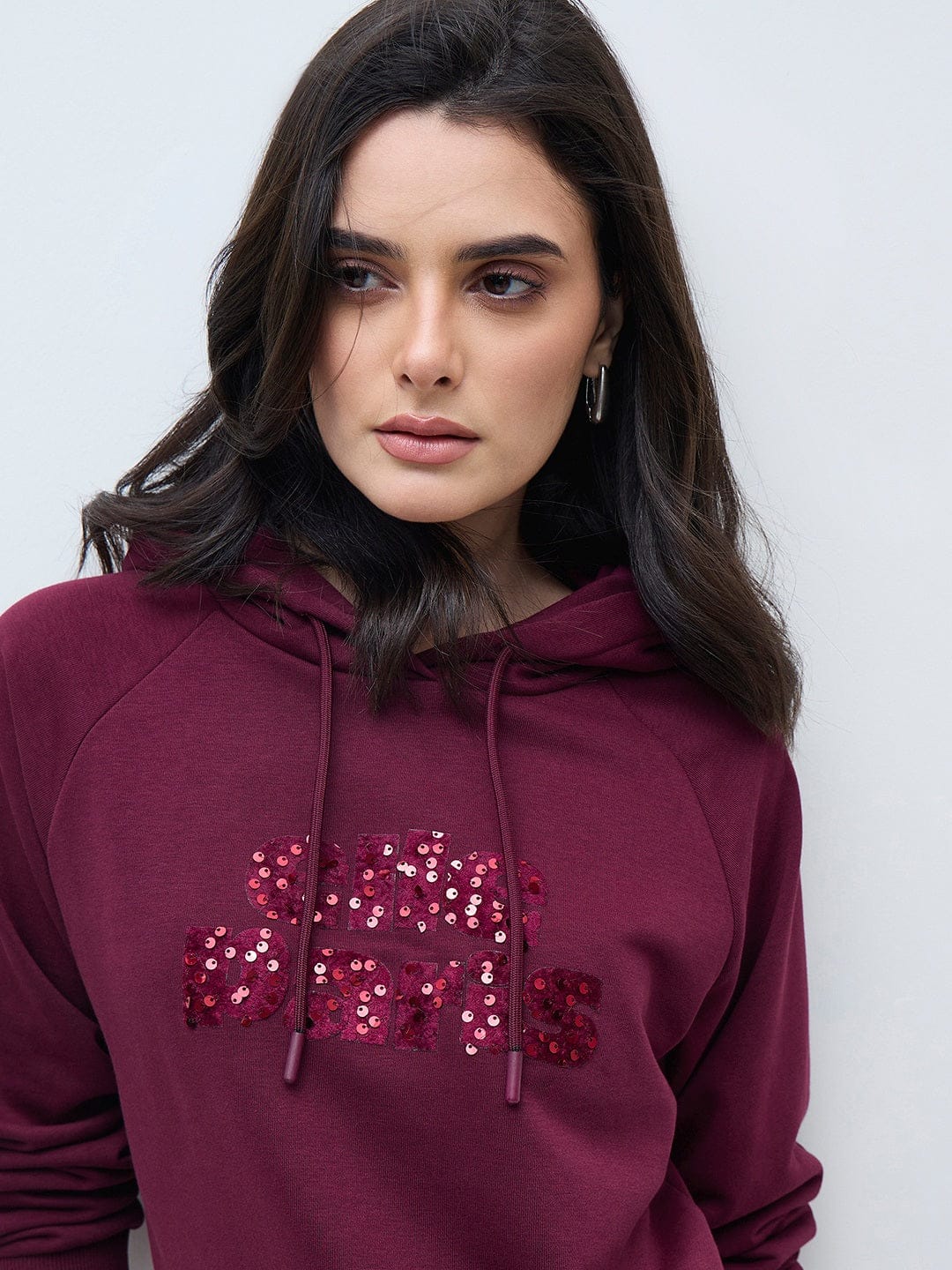ELLE Womens Red Elle Branding Solid Hoodie
