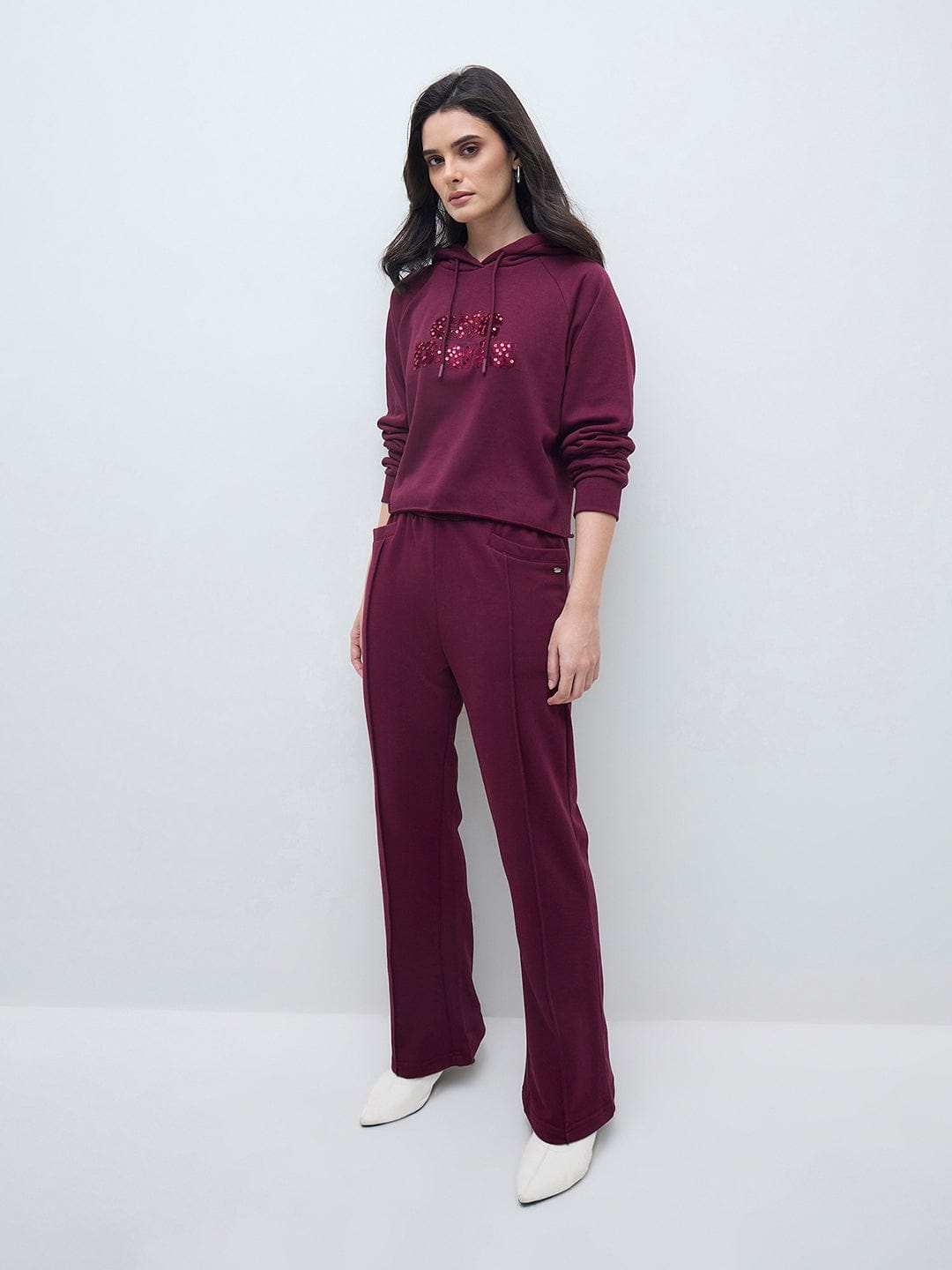 ELLE Womens Red Elle Branding Solid Hoodie