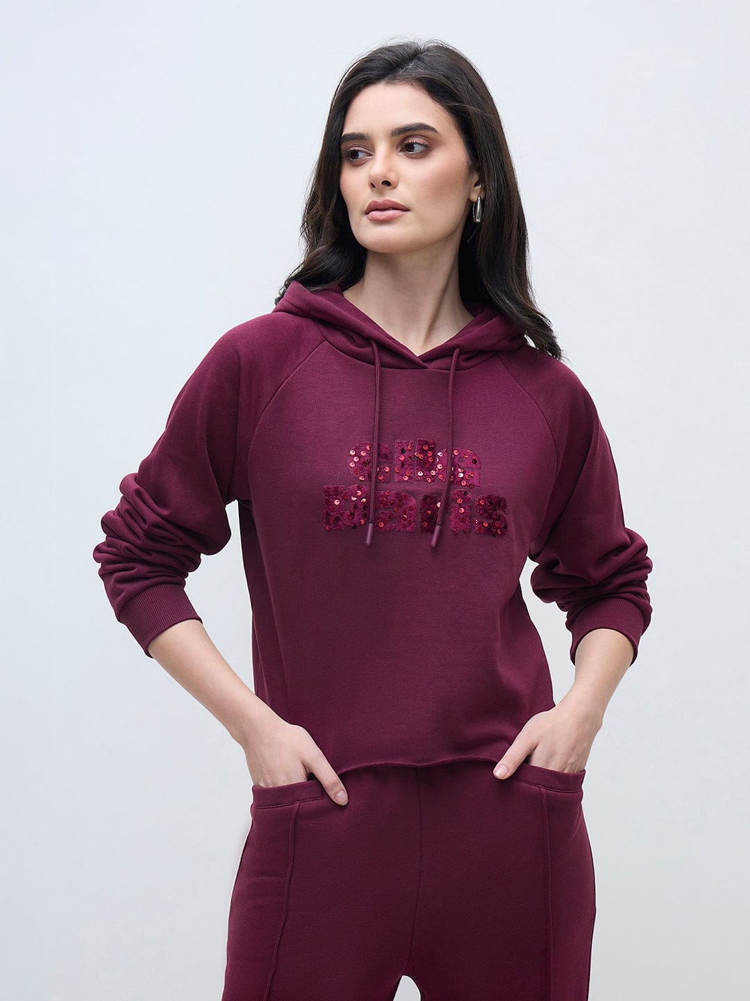 ELLE Womens Red Elle Branding Solid Hoodie