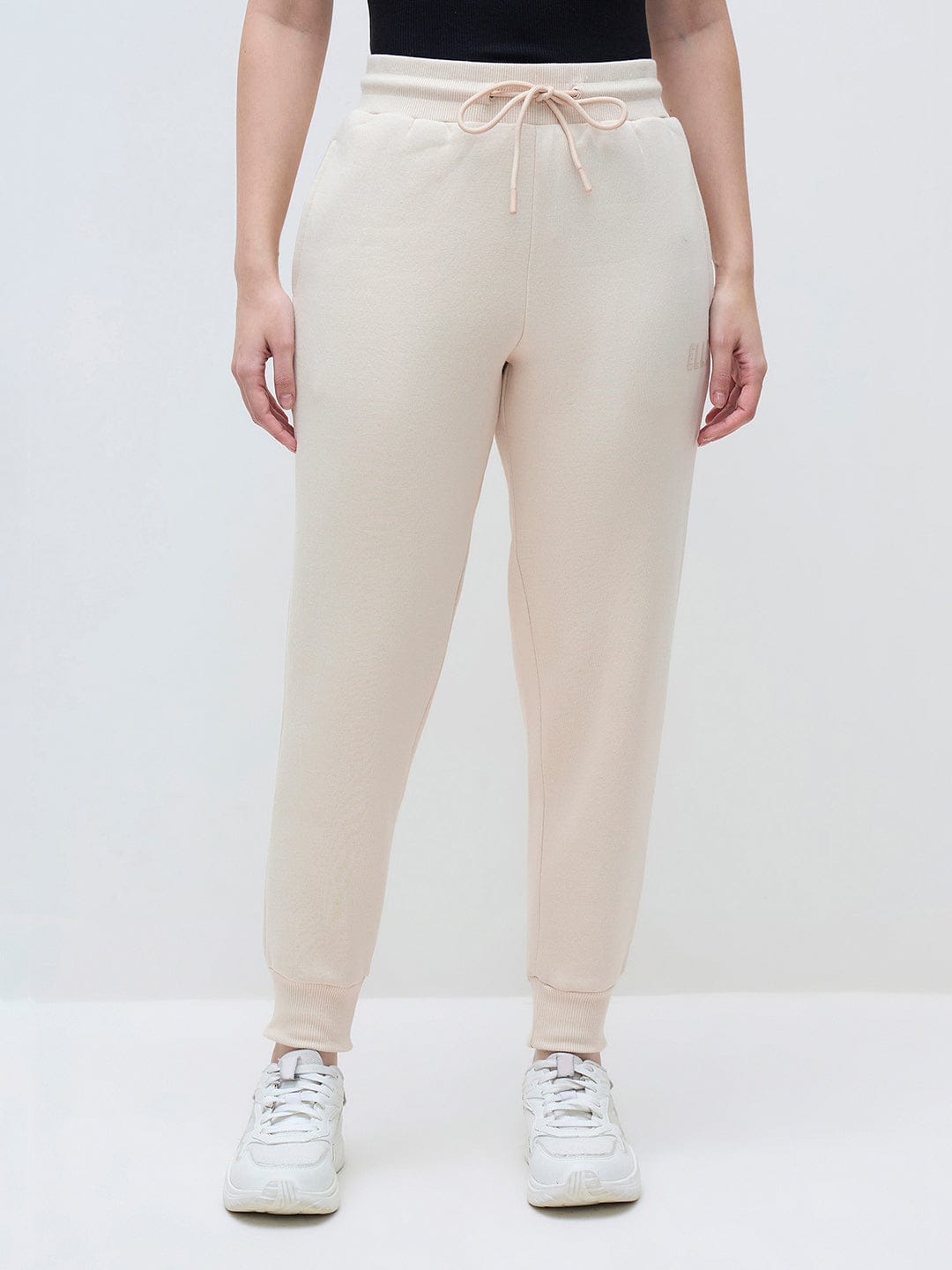 ELLE Women Cream Blended Solid Sweatpant